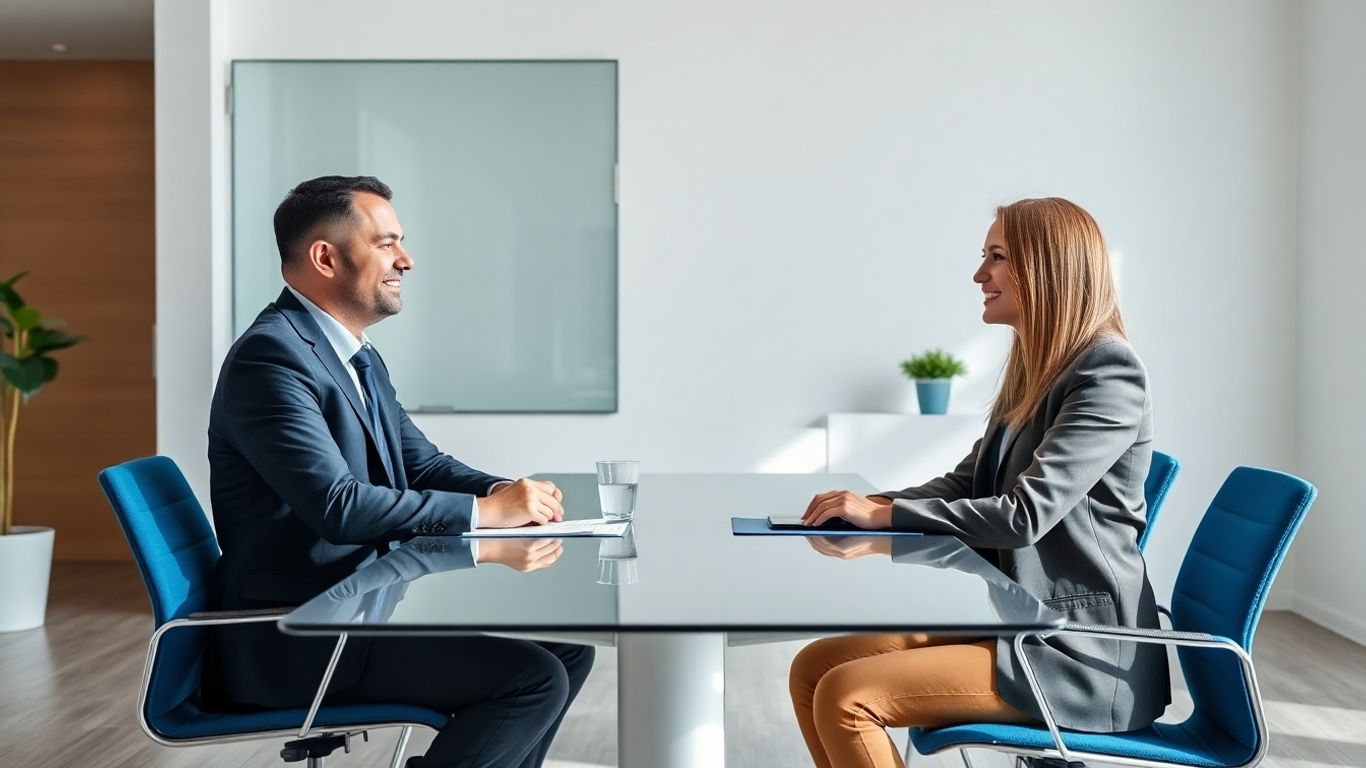 Sozialversicherung beim Werkvertrag: Was gilt für Auftraggeber und Auftragnehmer? Zwei Geschäftsleute sitzen am Besprechungstisch im modernen Büro.