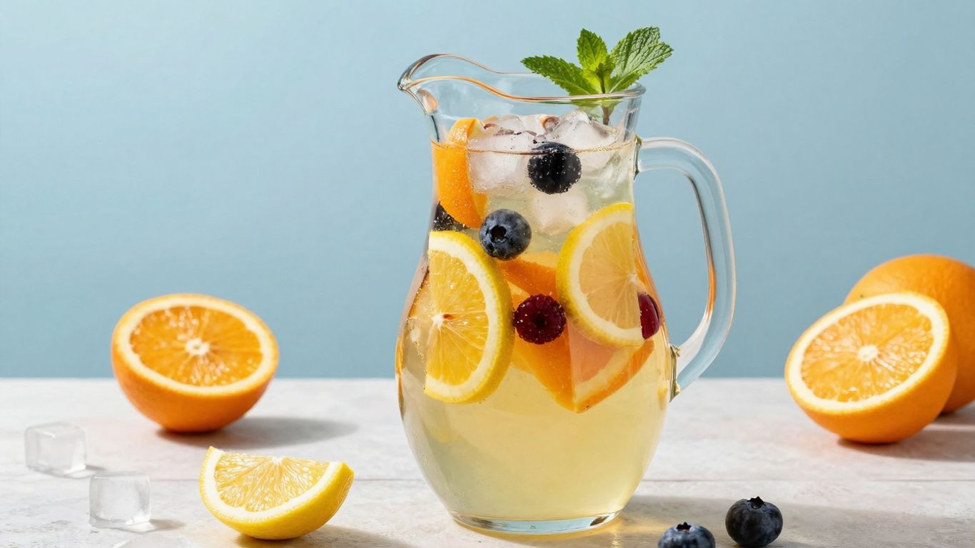 Chardonnay sangria pitcher with fruit and mint