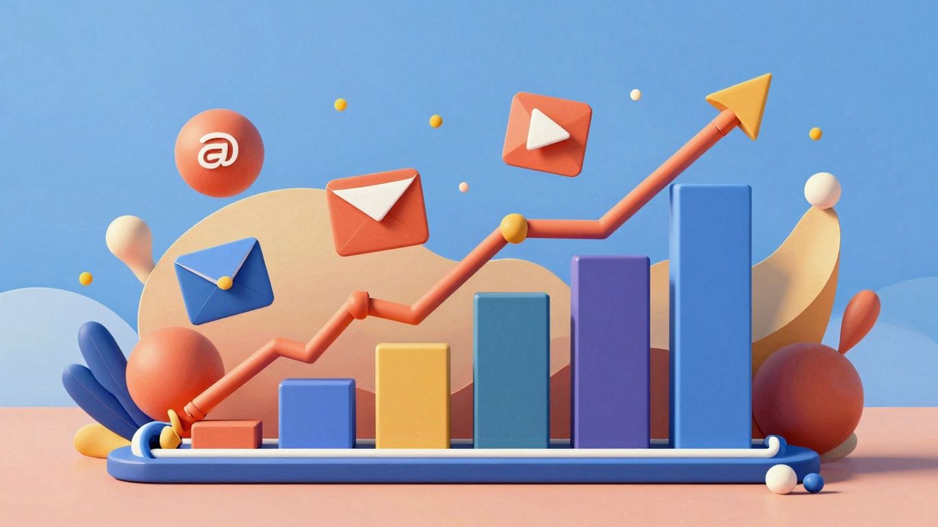 Business growth chart with email campaign elements