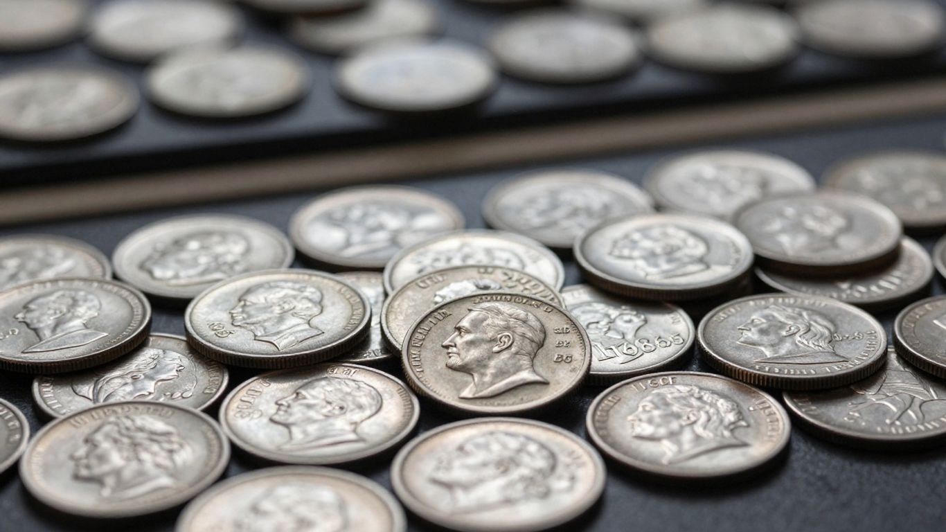 Pre-1965 silver coins: dimes, quarters, half dollars.