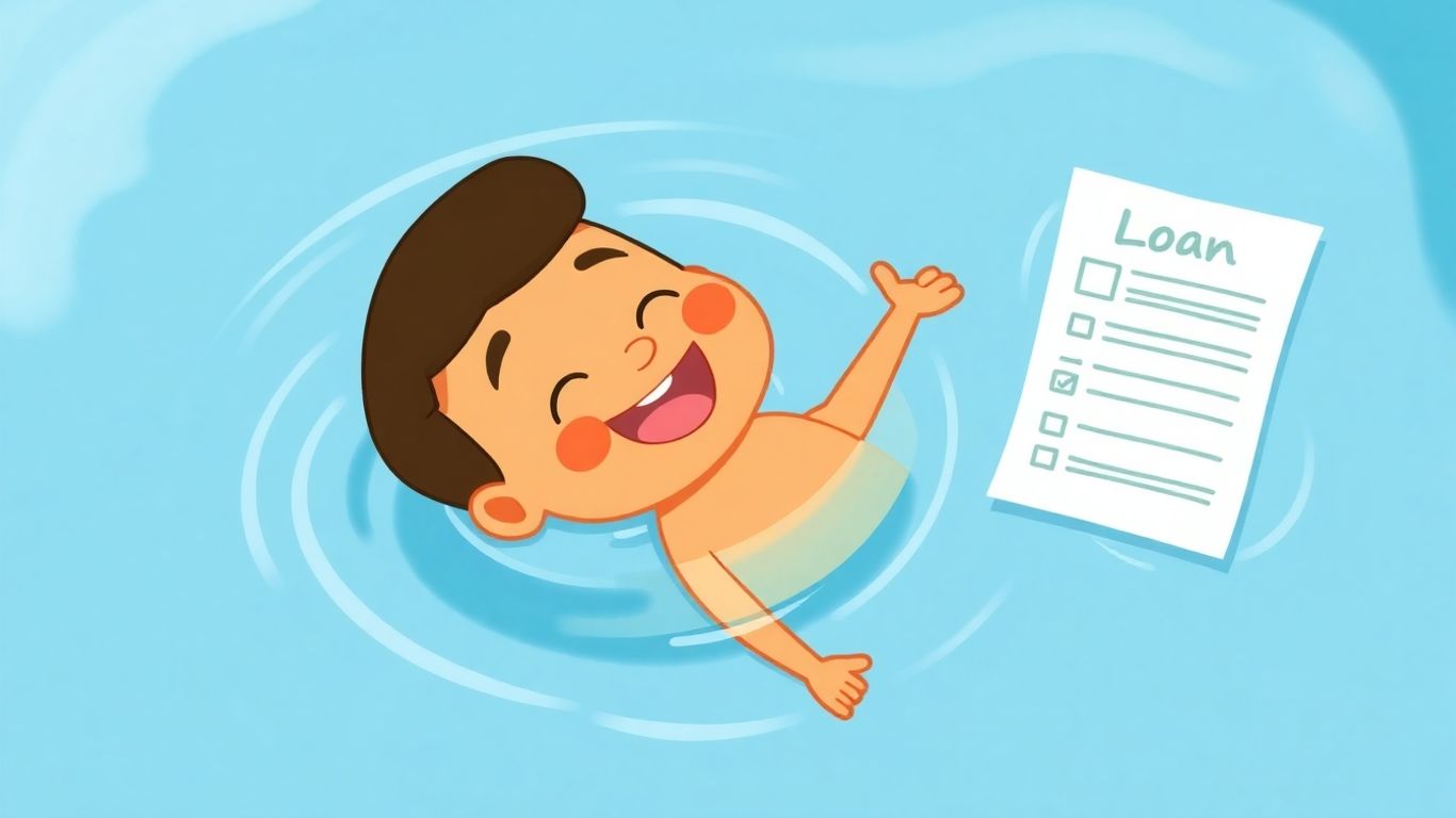 Person floating on back near loan document.