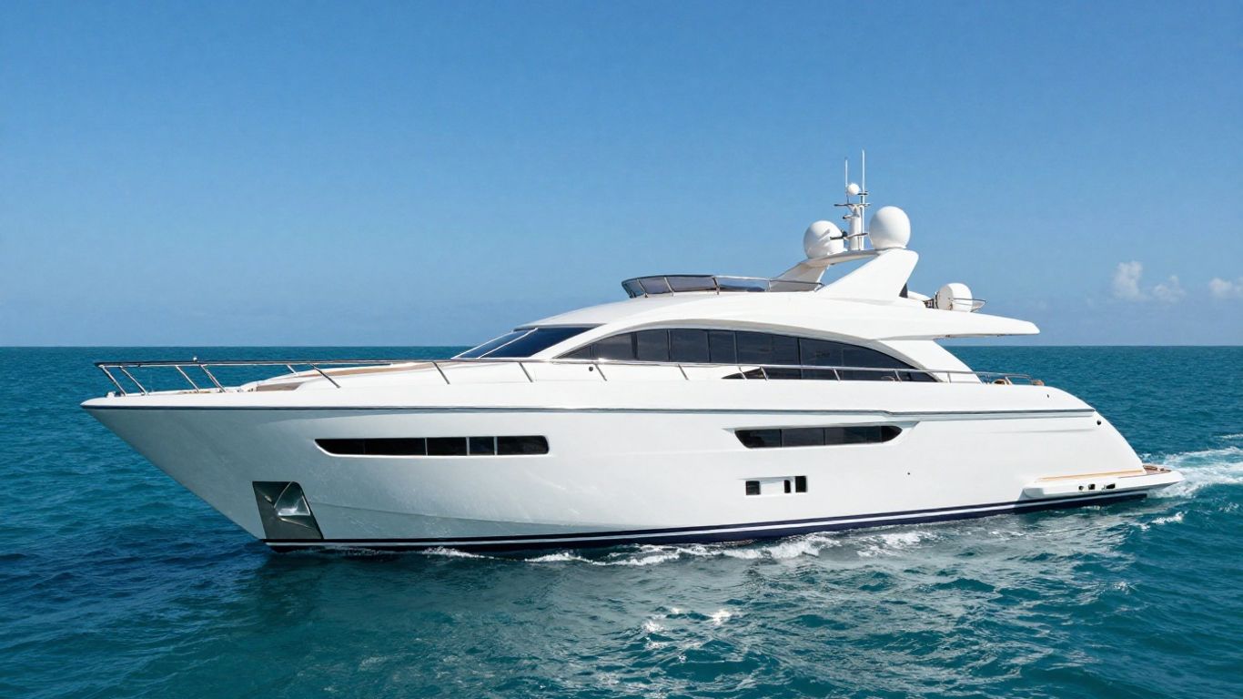 Luxury yacht sailing on a clear blue ocean.