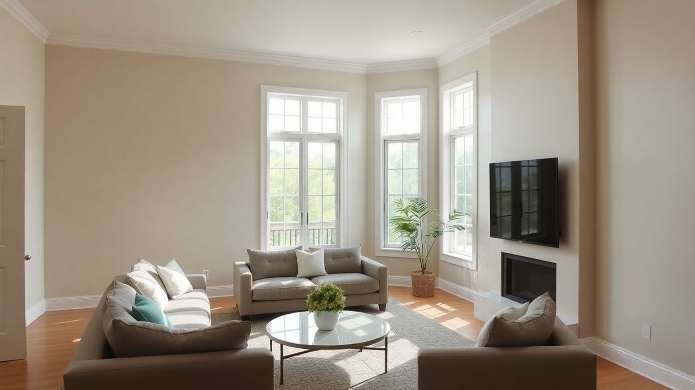 Freshly painted living room with natural light.