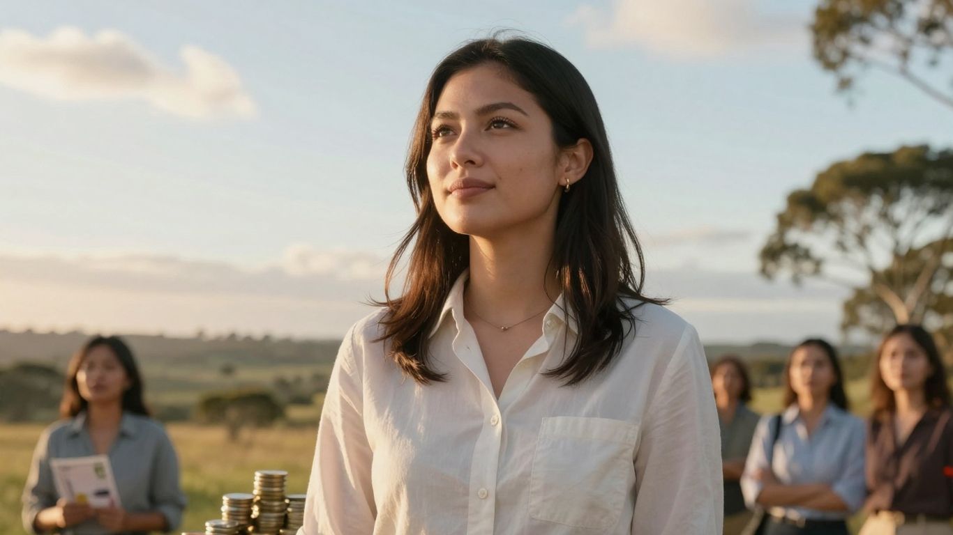 Australian small business owners looking towards a sunrise with money.