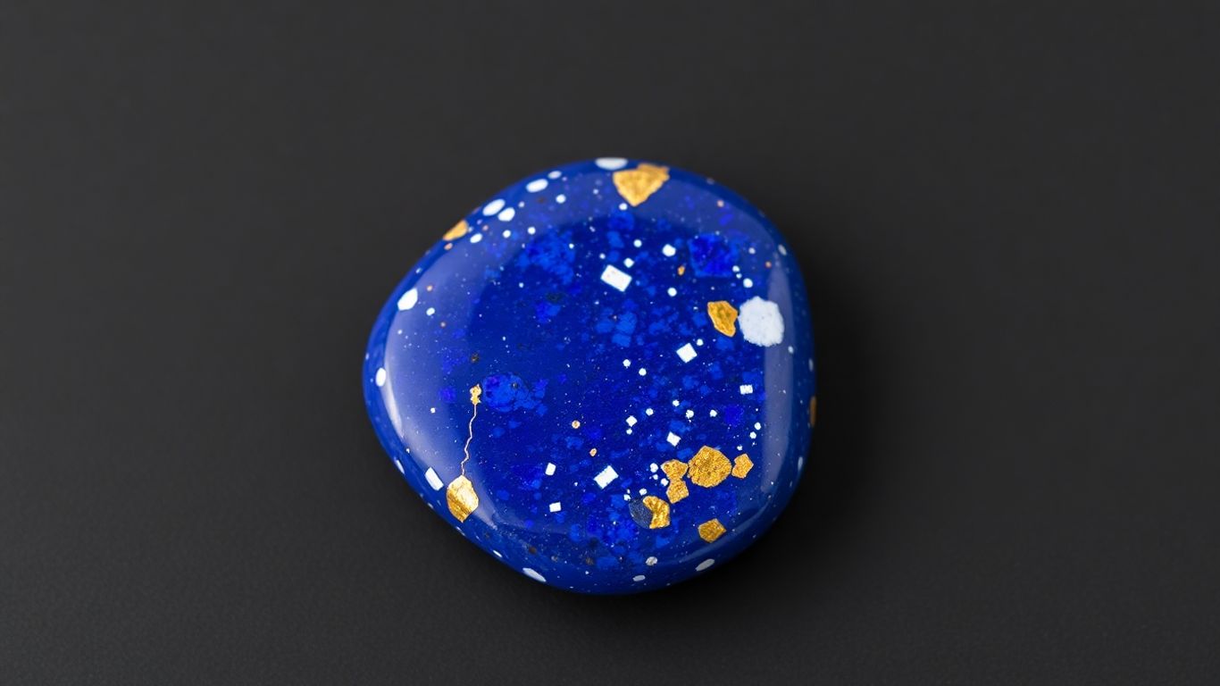 Polished Lapis Lazuli stone with golden flecks.