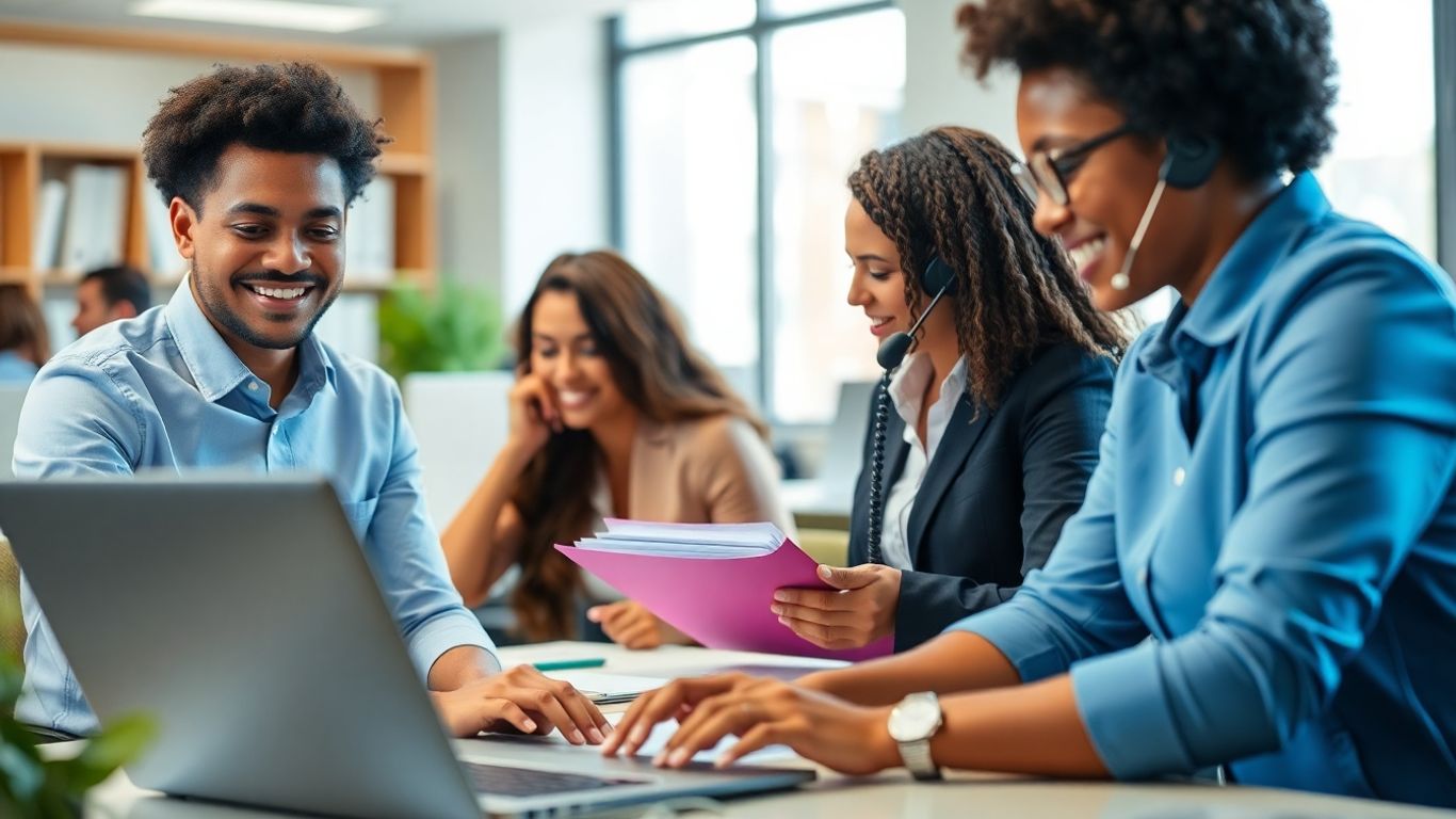 Admin professionals working diligently in an office setting.