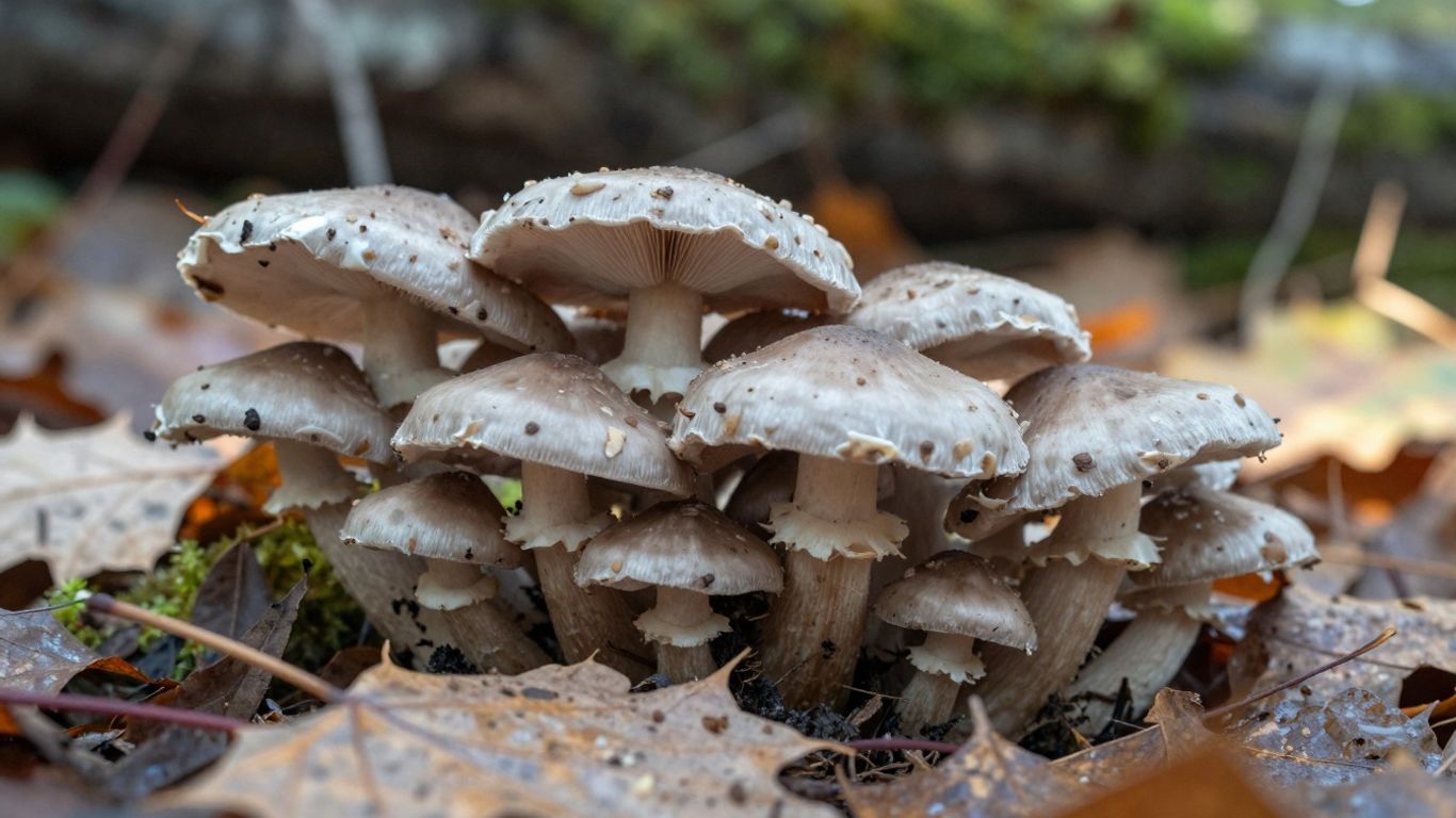 Frische Pilze im Wald auf Moos und Blättern.
