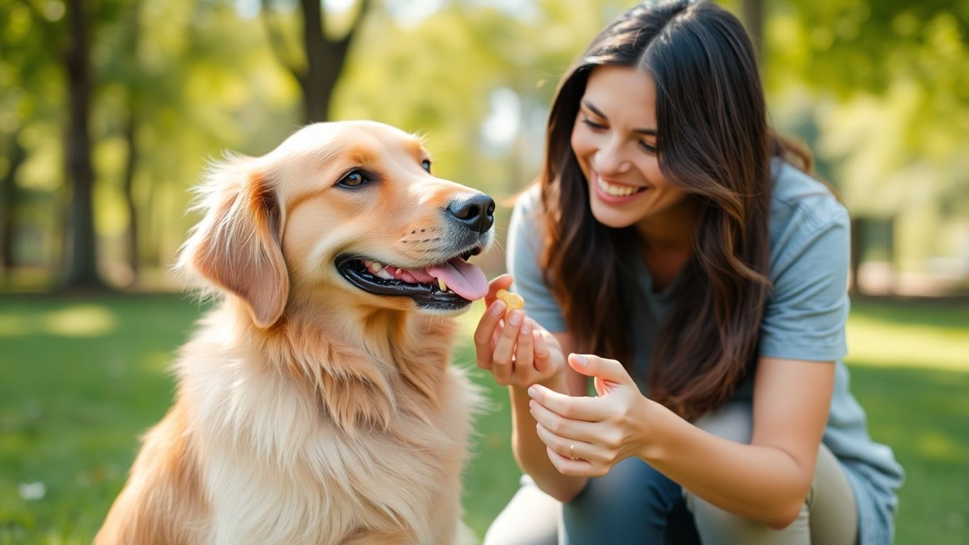Owner and dog training together in a park.