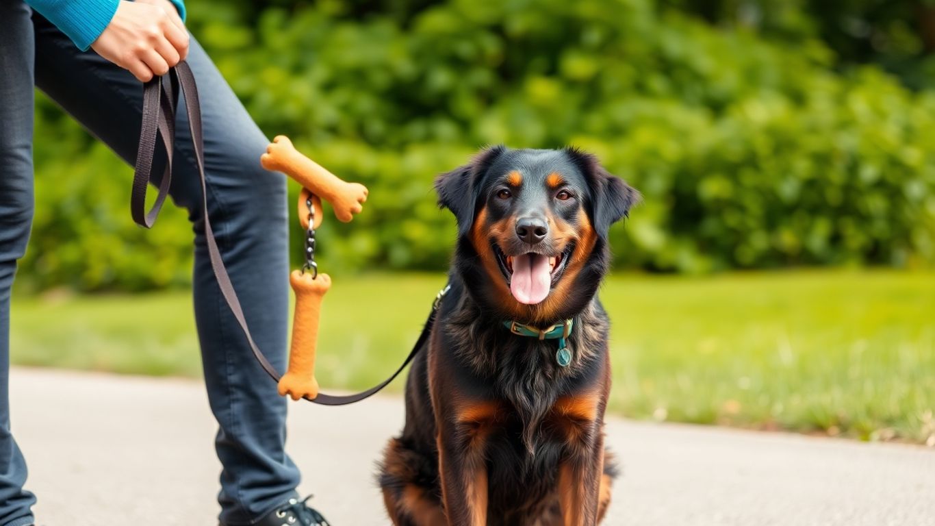 Dog and owner with training tools in park