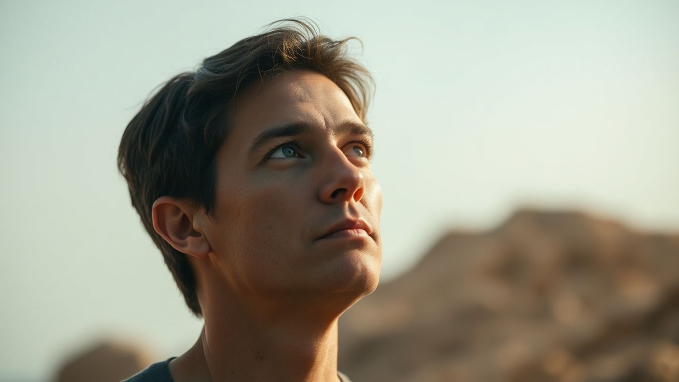 Person looking towards a bright horizon