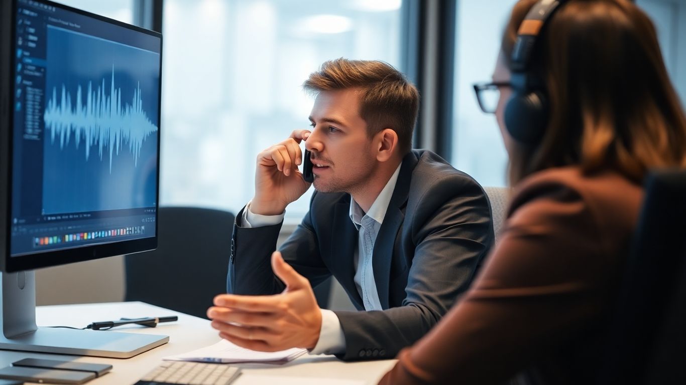 Call monitoring feedback session with audio waveforms.