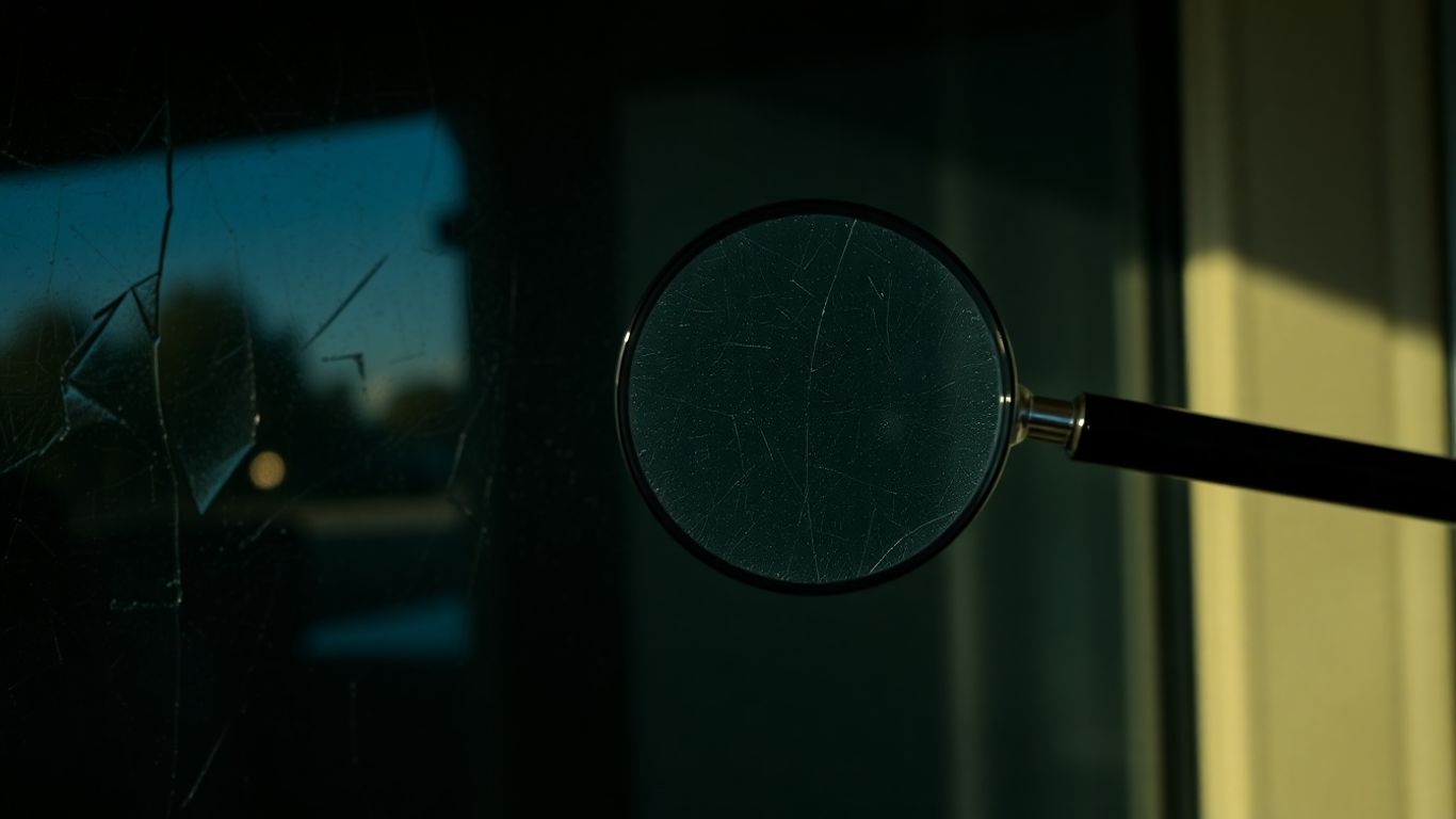 Magnifying glass examining a distorted glass door.