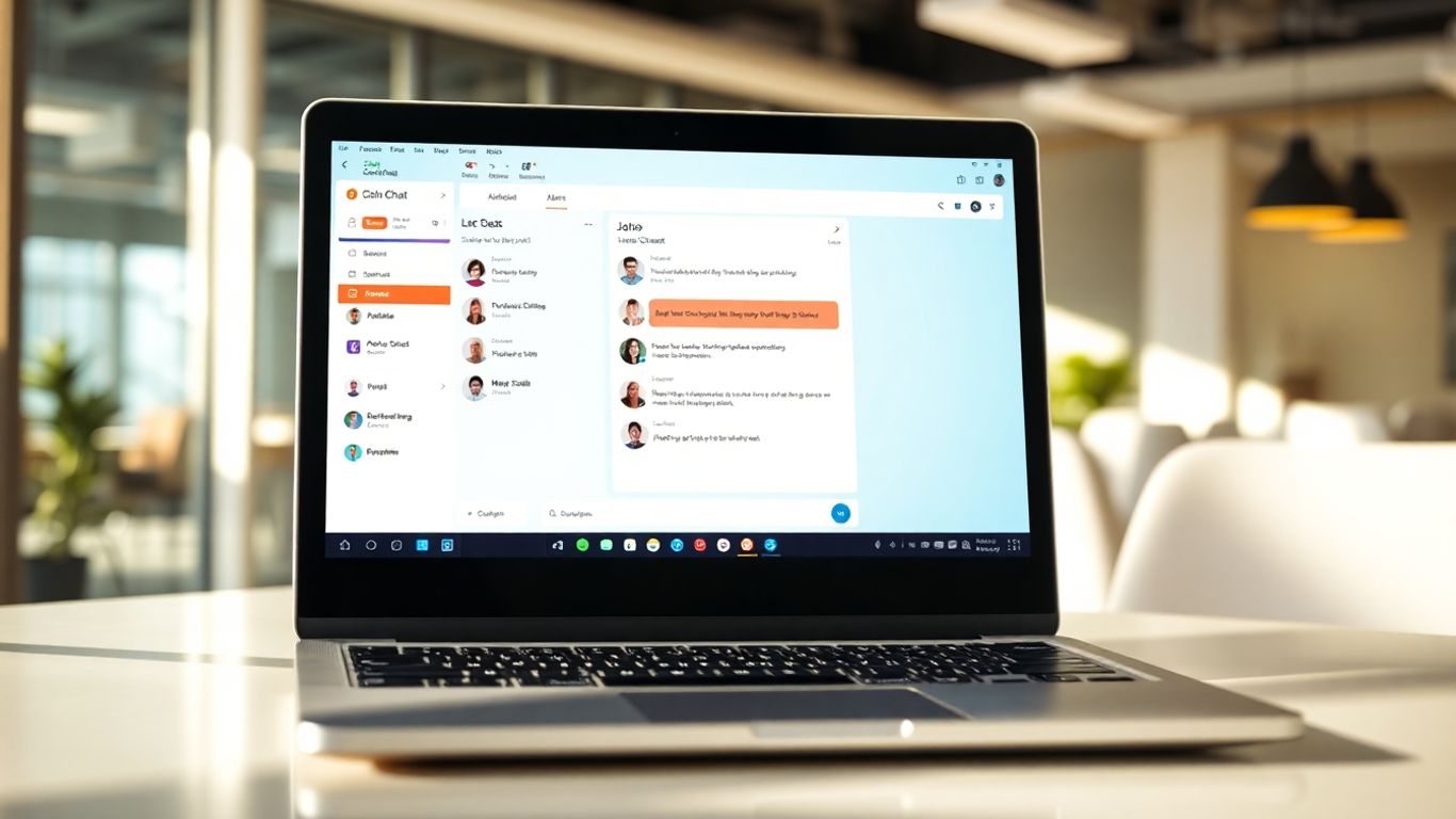 Zoho Live Chat interface on a laptop screen.