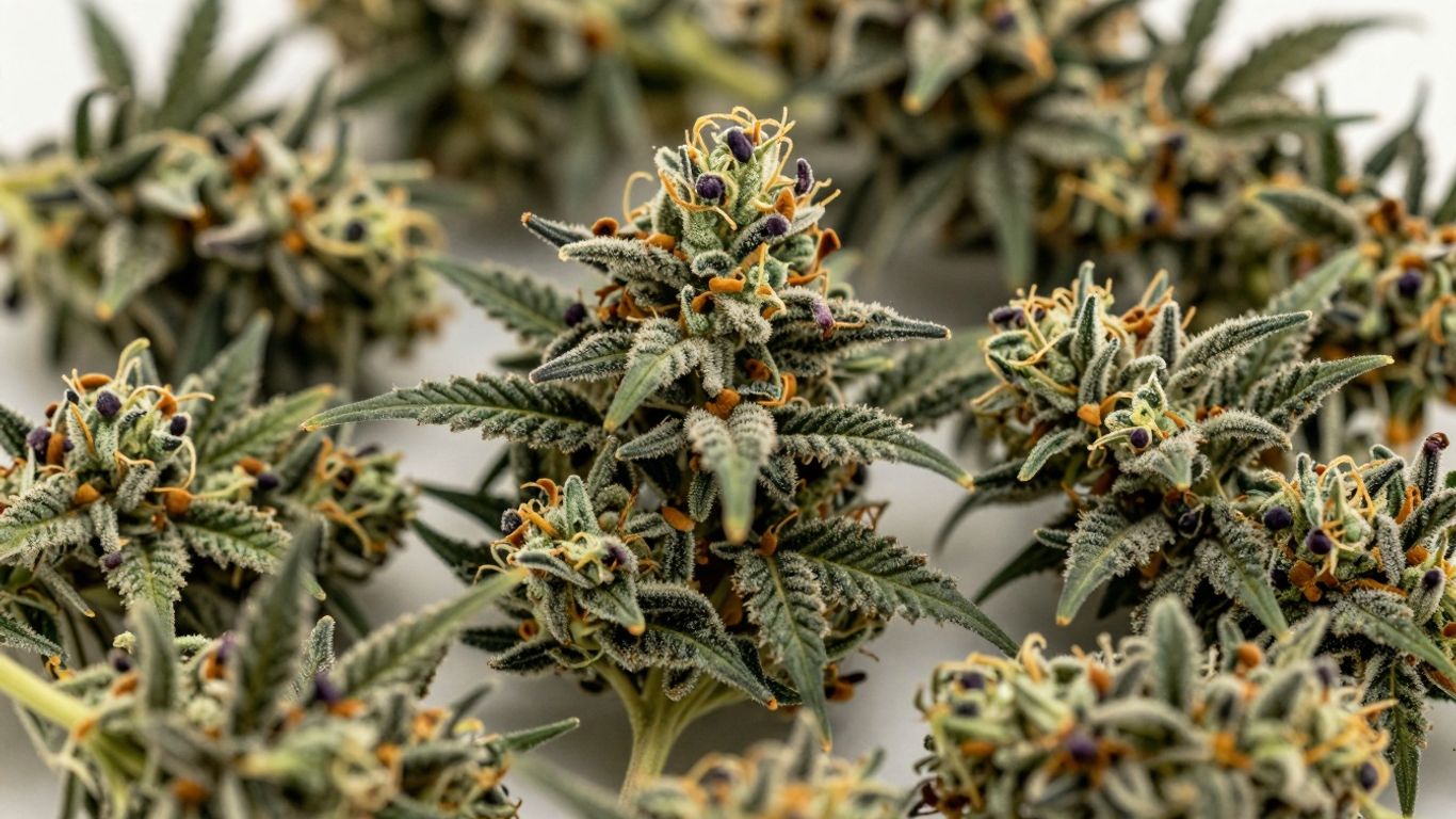 Cannabis flower strains with vibrant colors and textures.