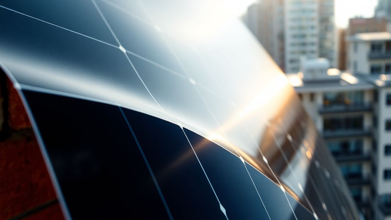 Panneau solaire organique flexible sur un bâtiment.