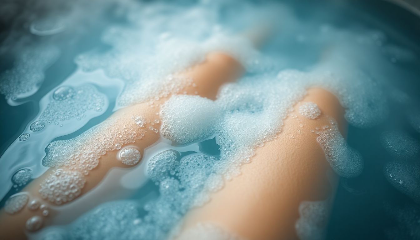 Person's legs relaxing in a spa after exercise.