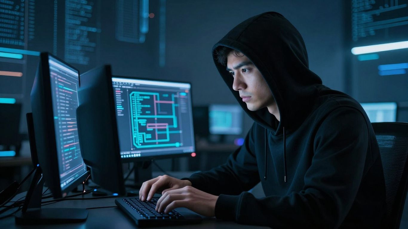 Ethical hacker finding security gaps in digital networks.
