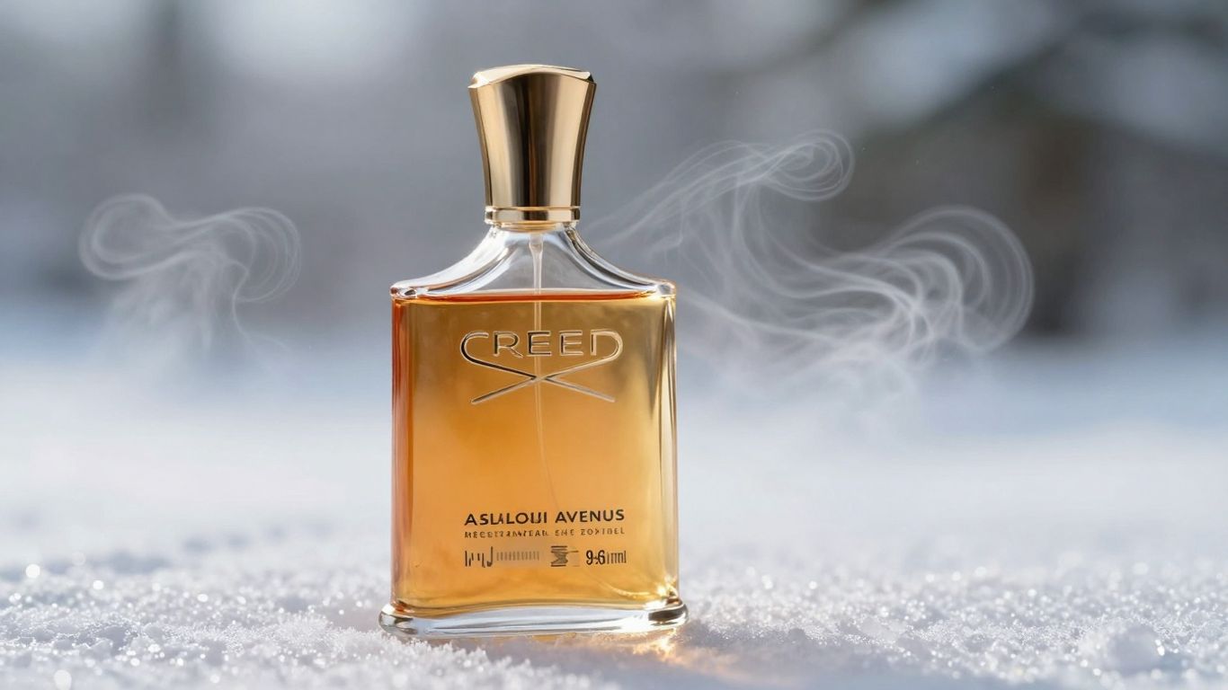 Creed Aventus parfumfles met wintervorst.