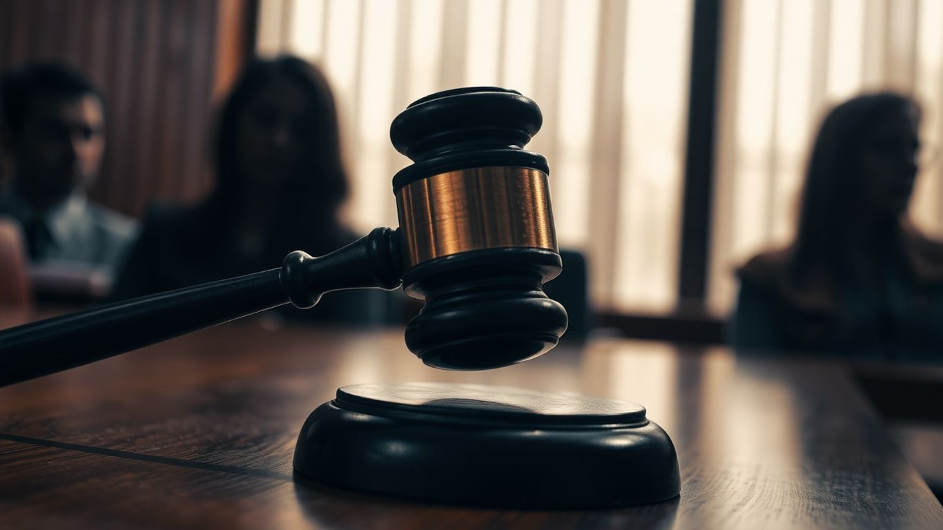 Courtroom gavel during a fraud trial.