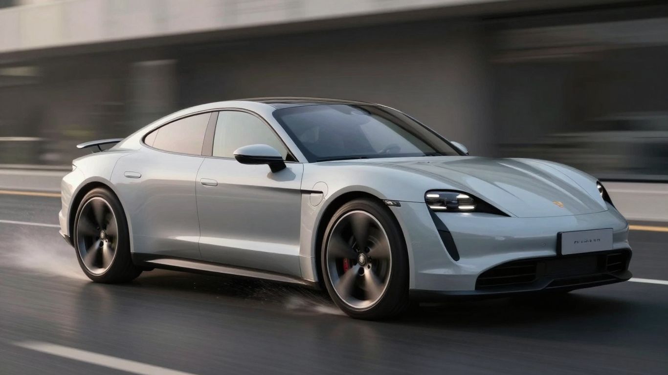 Porsche electric car with advanced ePTM system in motion.