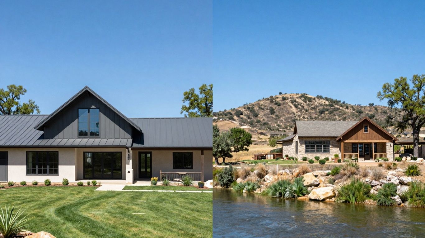 Riverfront and hilltop homes in Texas Hill Country.