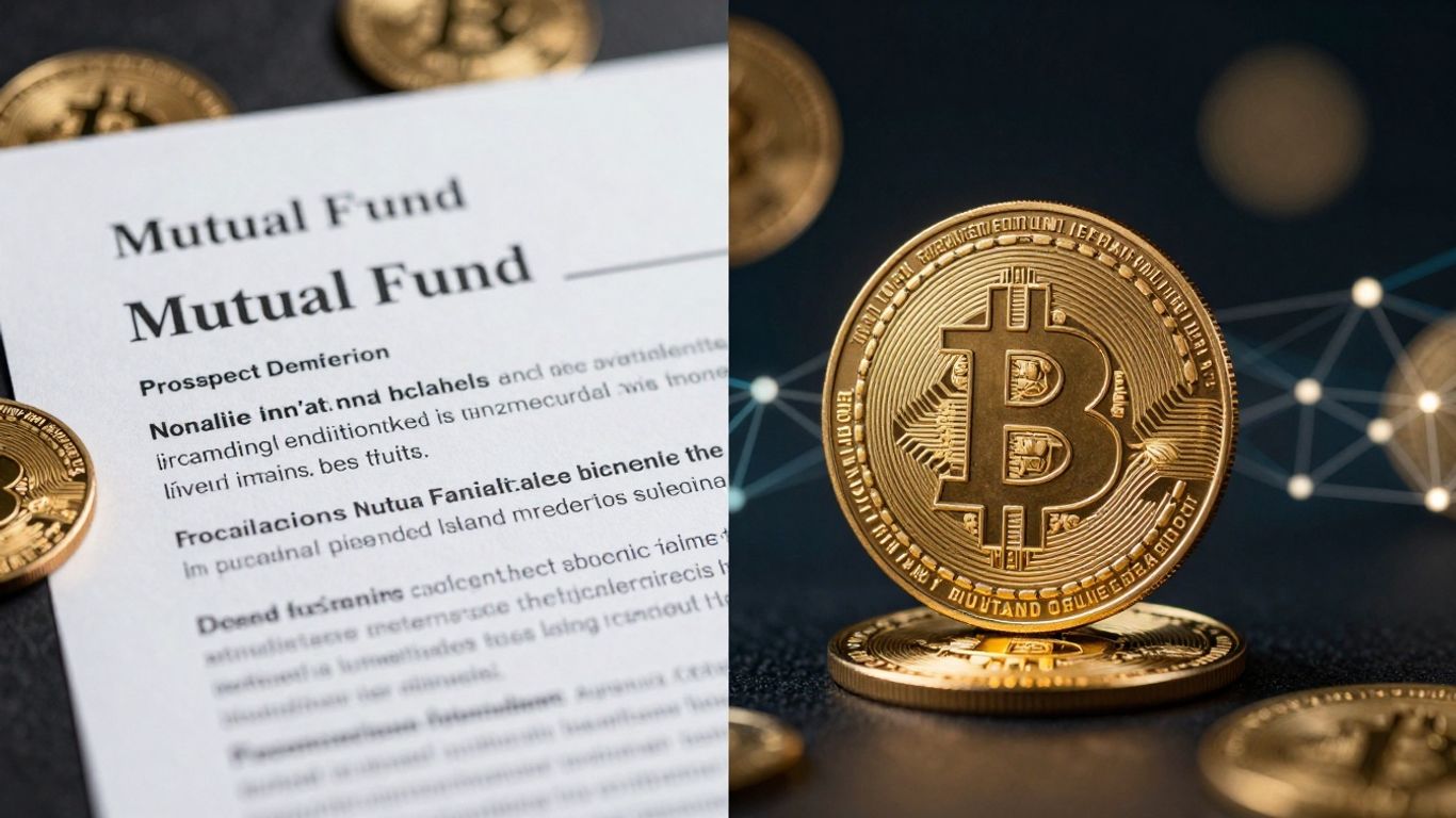 Mutual funds and cryptocurrency comparison image.