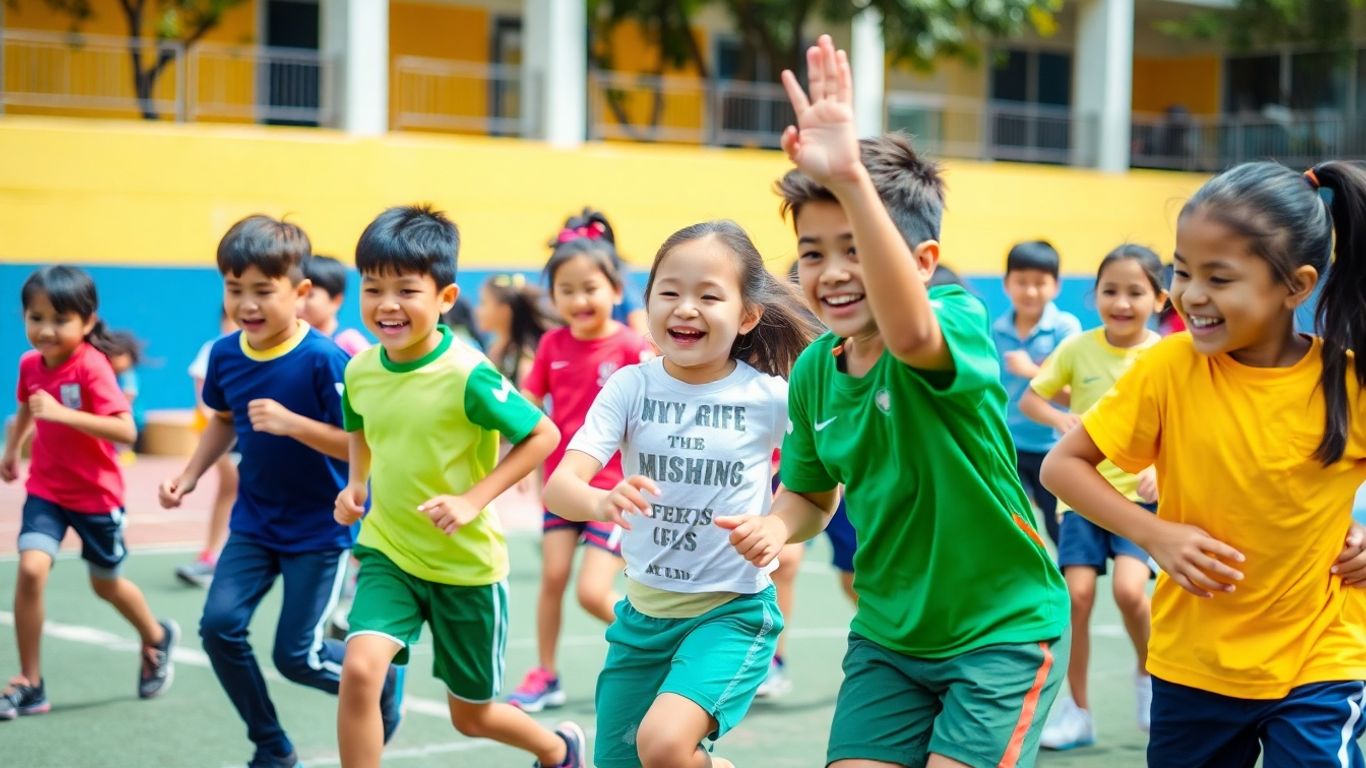 Schüler beim Sportunterricht in Aktion