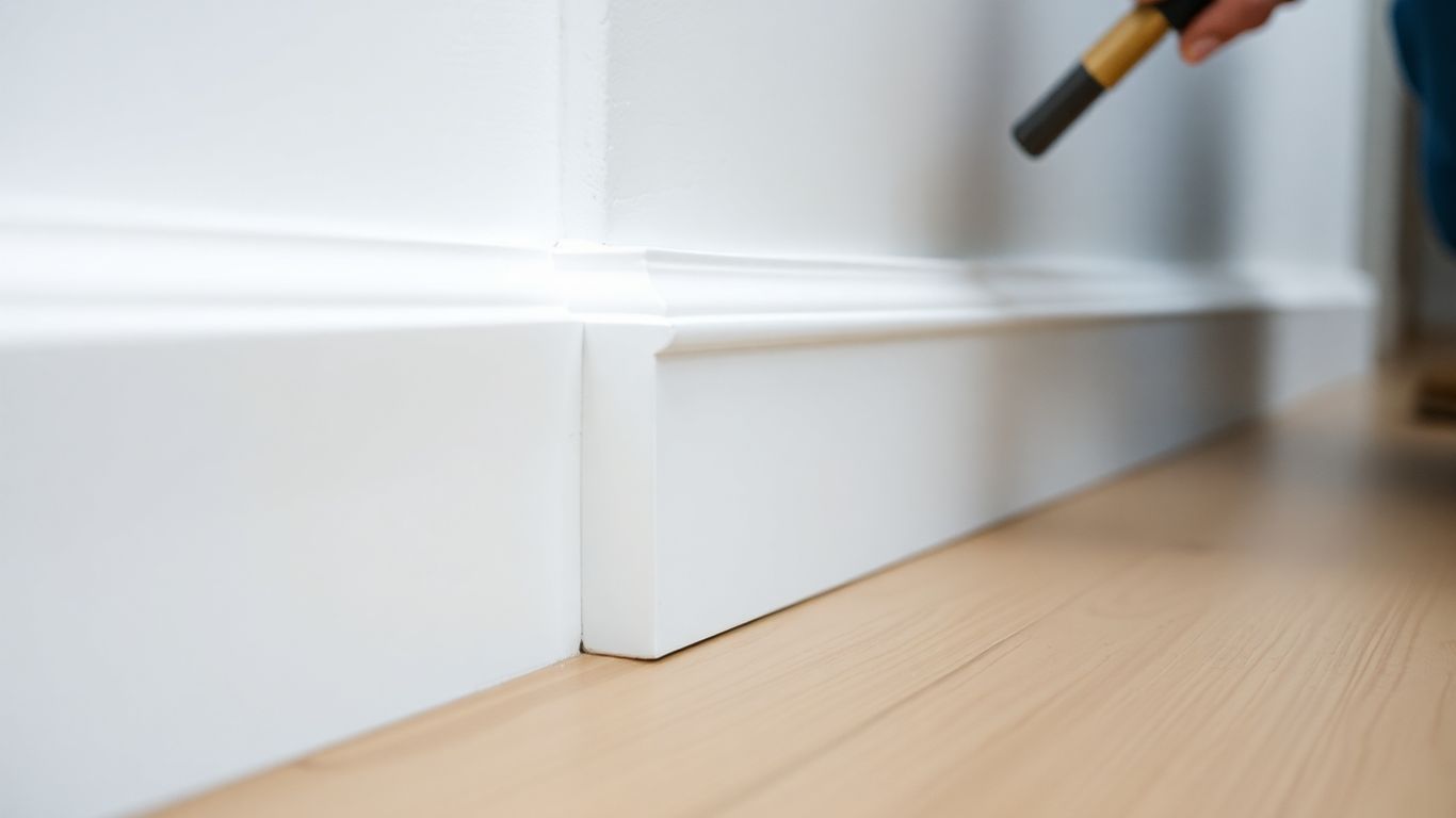 White quarter round trim installation detail.
