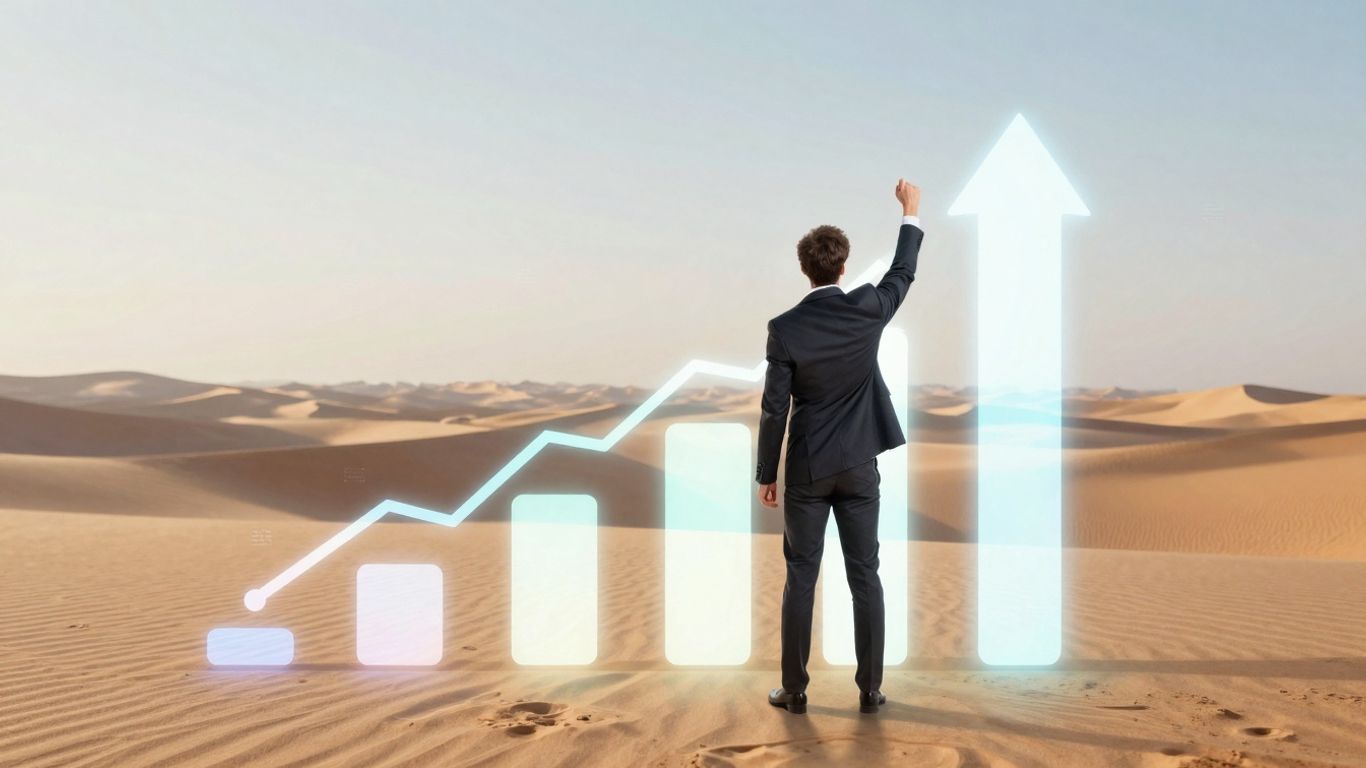 Career growth path with glowing abstract shapes and digital hints.