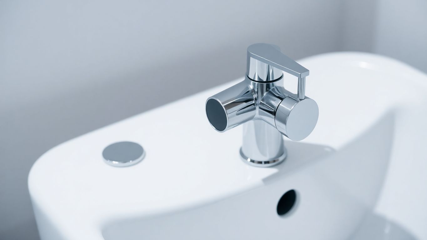 Modern chrome bidet mixer tap on a white ceramic fixture.