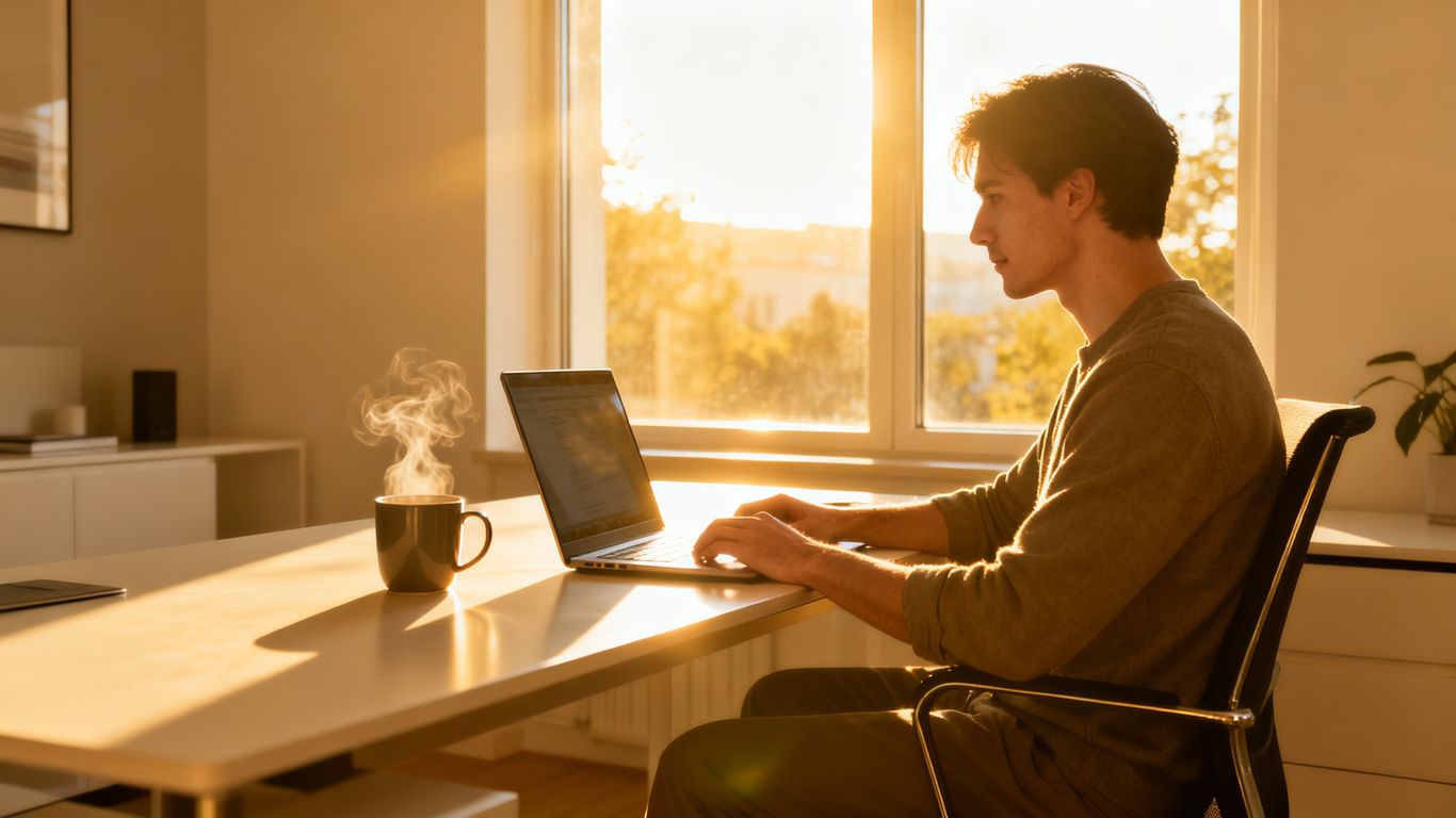 Person working remotely with fast internet connection.