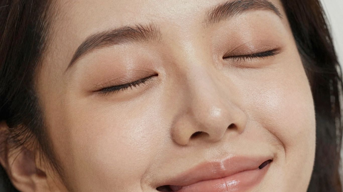 Woman with radiant, healthy skin smiling gently.
