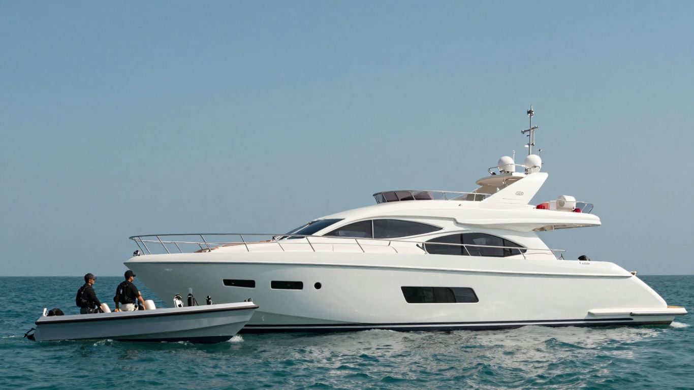 Yacht security patrol boat near luxury yacht in Bali.