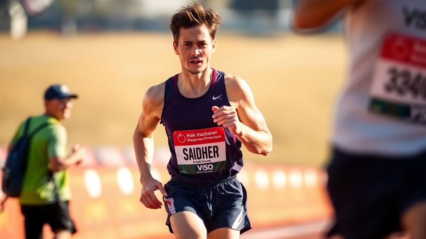 Runner's determined stride on race day.