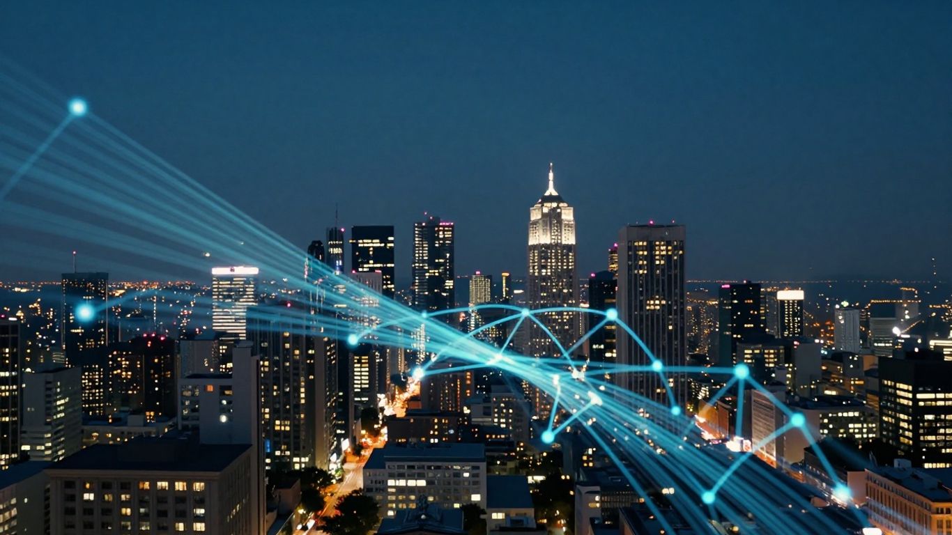 Digital marketing strategy concept with glowing network connections.