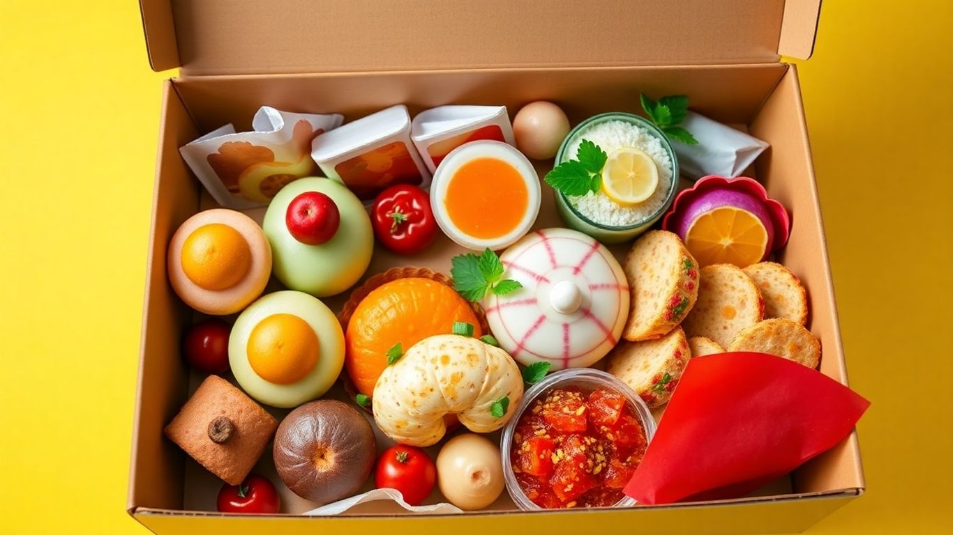 กล่องขนมไทยหลากหลายสีสัน จัดวางอย่างสวยงาม