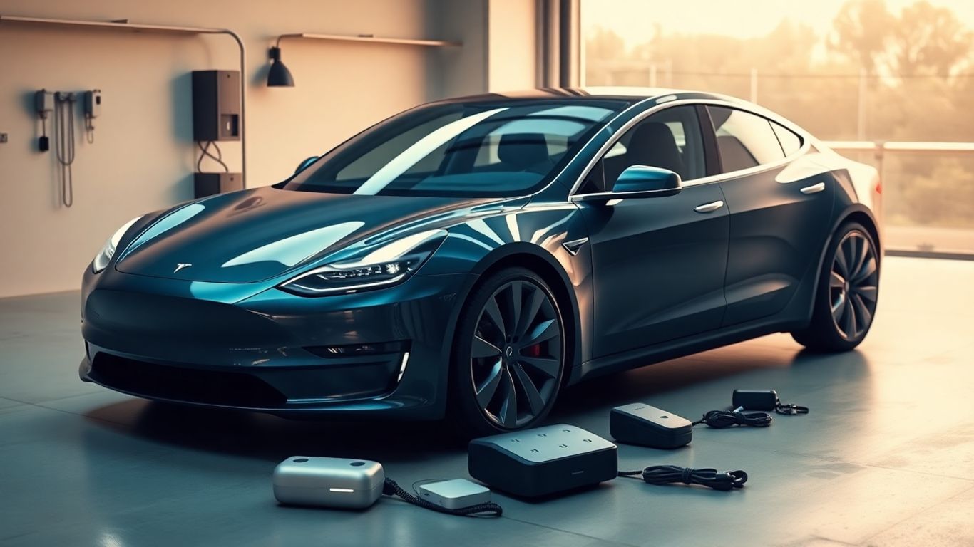 Tesla EV with rumored future accessories.