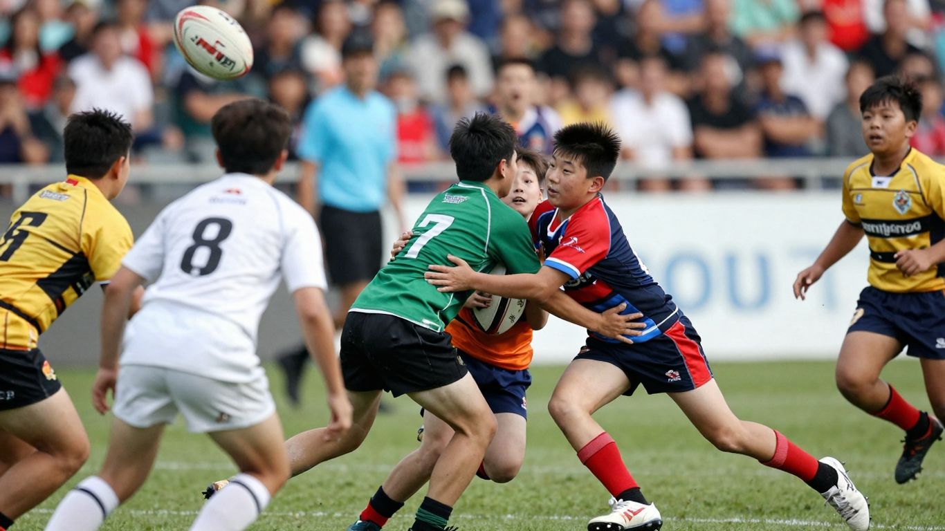 Schoolboy rugby league players in action during a match.