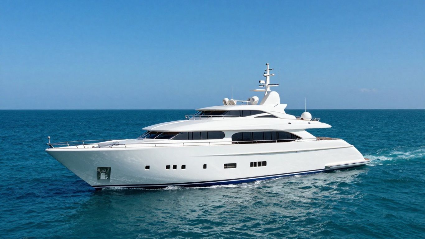 Luxury yacht sailing on a clear blue ocean.