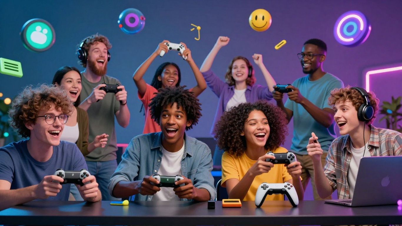 People playing diverse unblocked games with colorful elements.