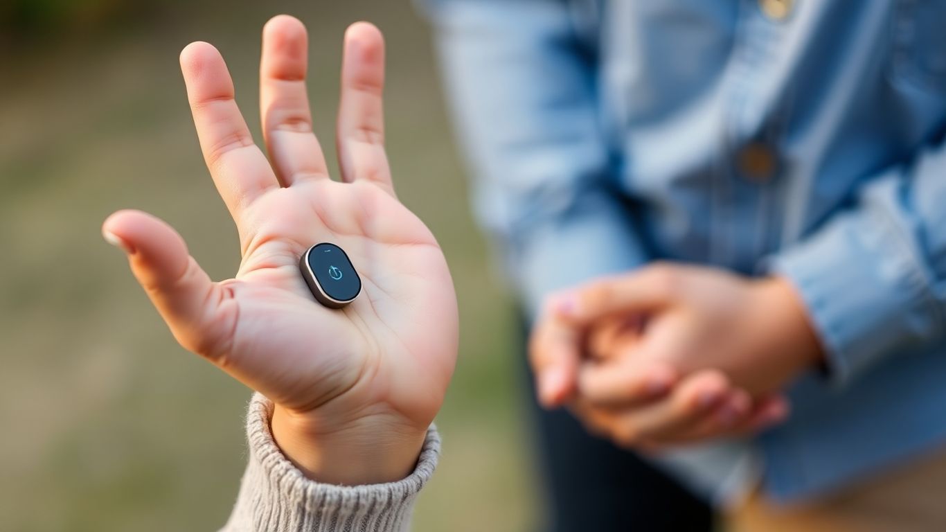 Kind hält GPS Tracker in der Hand