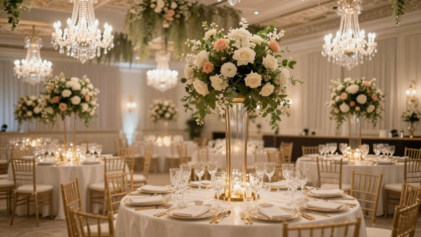 Elegant ballroom setup for a luxury event.