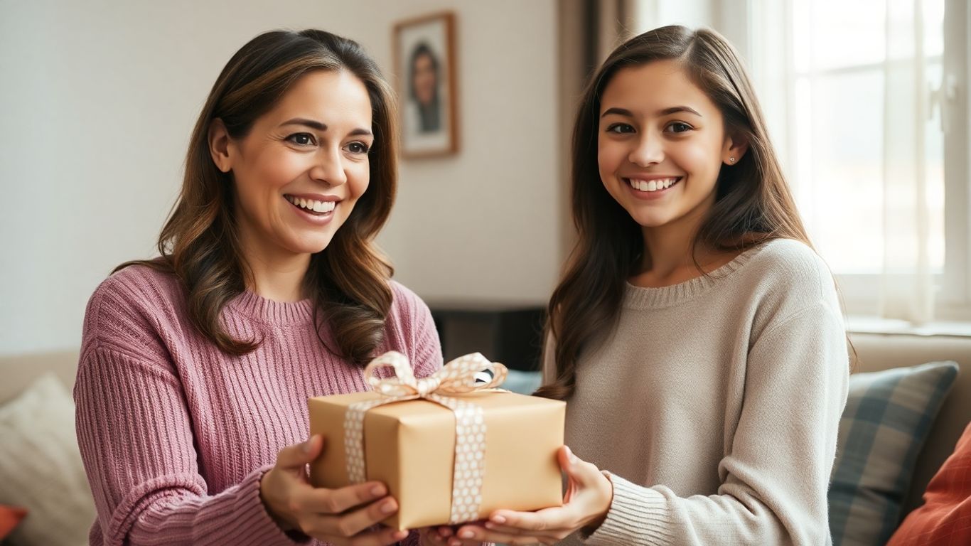 Mom receiving a unique birthday gift from her daughter.