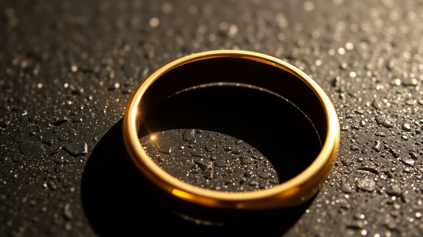 Bague en or brillant sous la lumière.