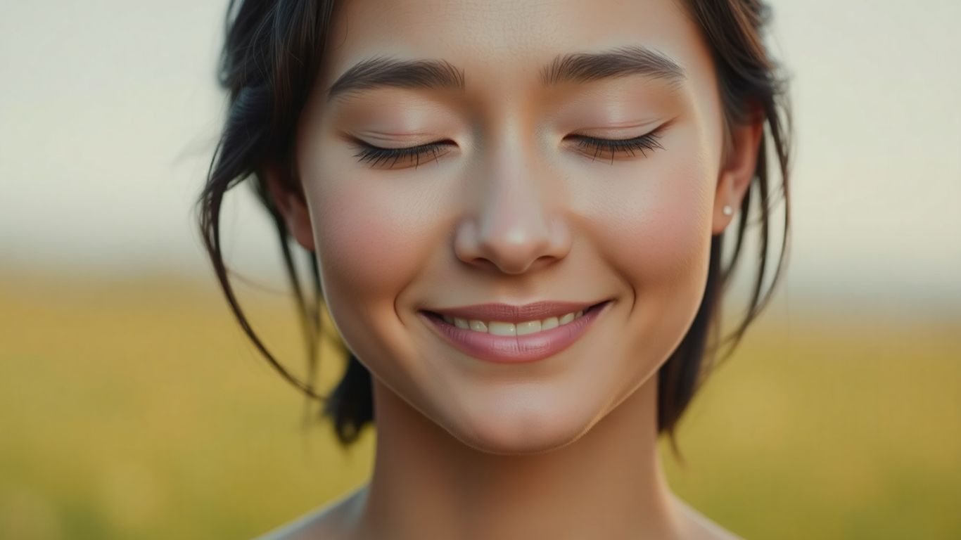 Person relaxing with closed eyes and a peaceful smile.