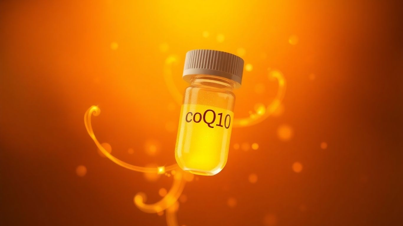 CoQ10 capsule with energetic golden swirls