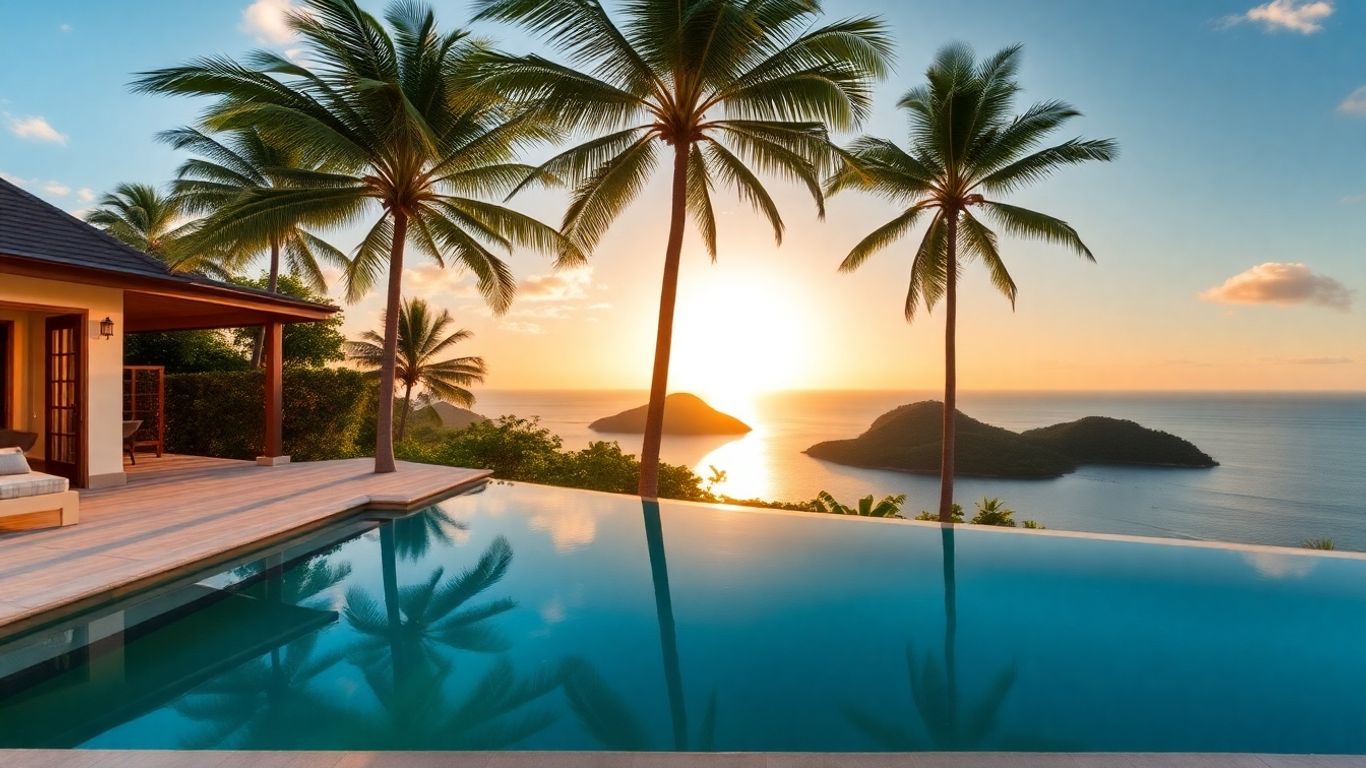 Luxury villa overlooking ocean sunset