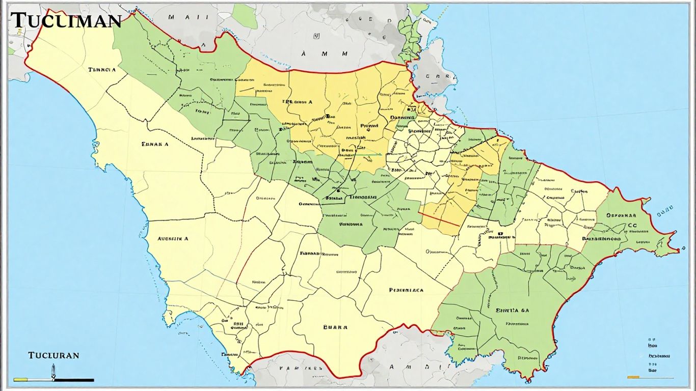 Mapa político de Tucumán con departamentos y municipios.