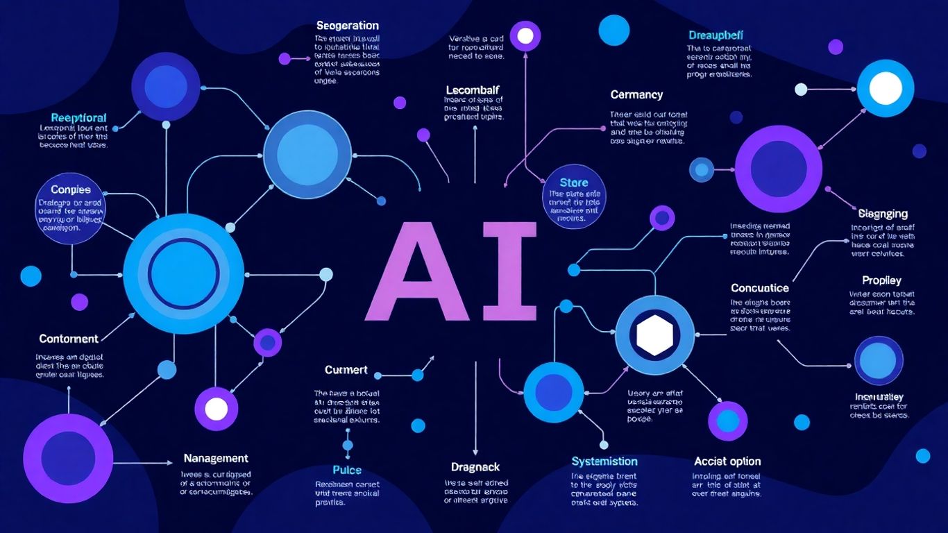 Infographic of diverse AI fields with interconnected nodes.