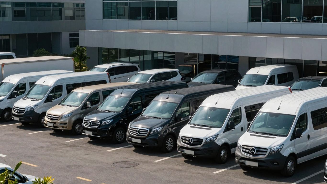 Business vehicles in a professional lot.